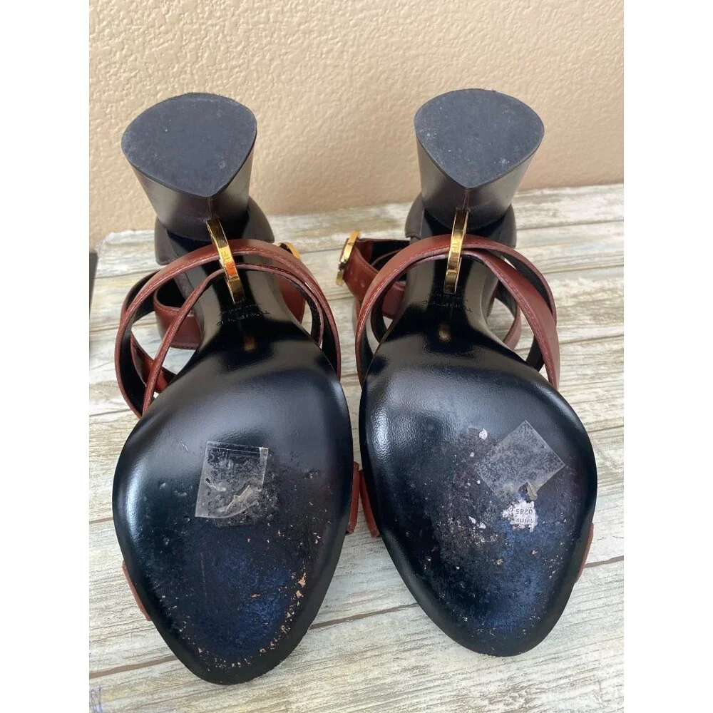 Tom Ford Brown Leather Strappy Block Heel Sandals Sz 39 Made in Italy - Picture 8 of 15